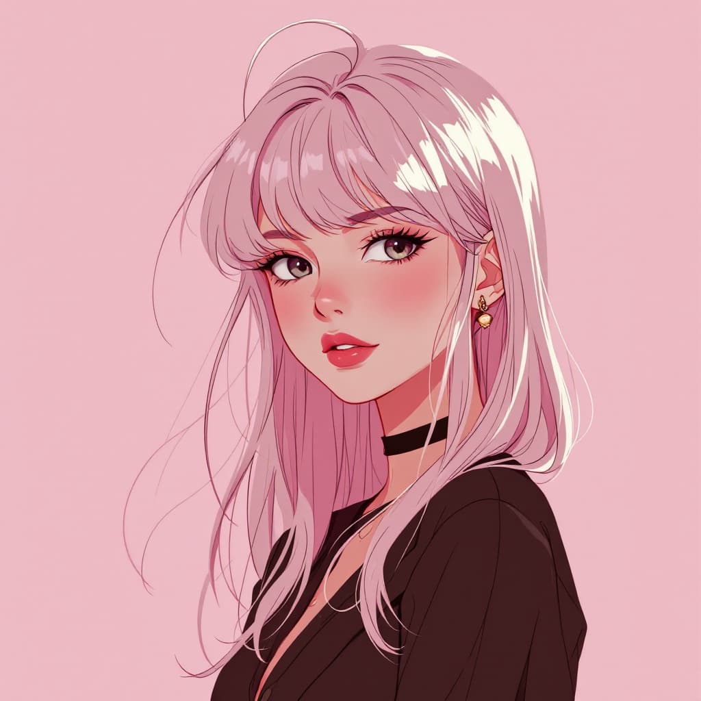 AI generated: Une fille long cheveux lisse dans le style 90’s anime vintage