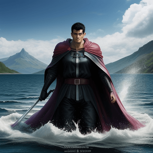 AI generated: Représentez une scène épique hyper fidèle au protagoniste Guts de Berserk, flottant majestueusement ...
