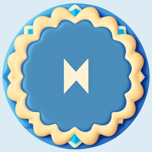 AI generated: Logo name happypie. Icon bitten pie. Background is blue.