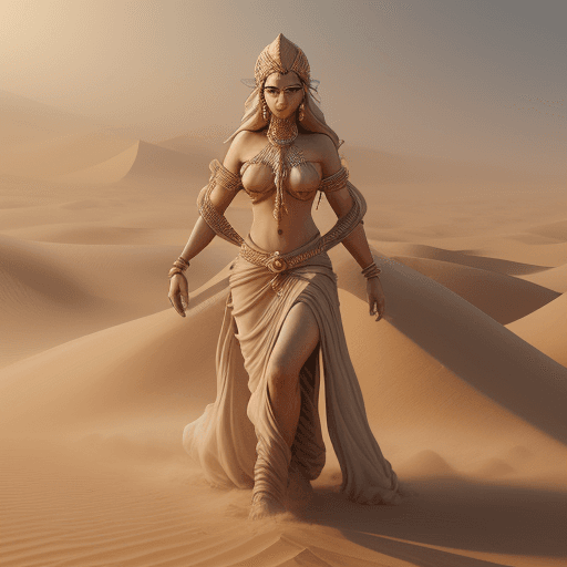 AI generated: goddess of the desert character, sand magic, sand storms, powerful :: photorealistic