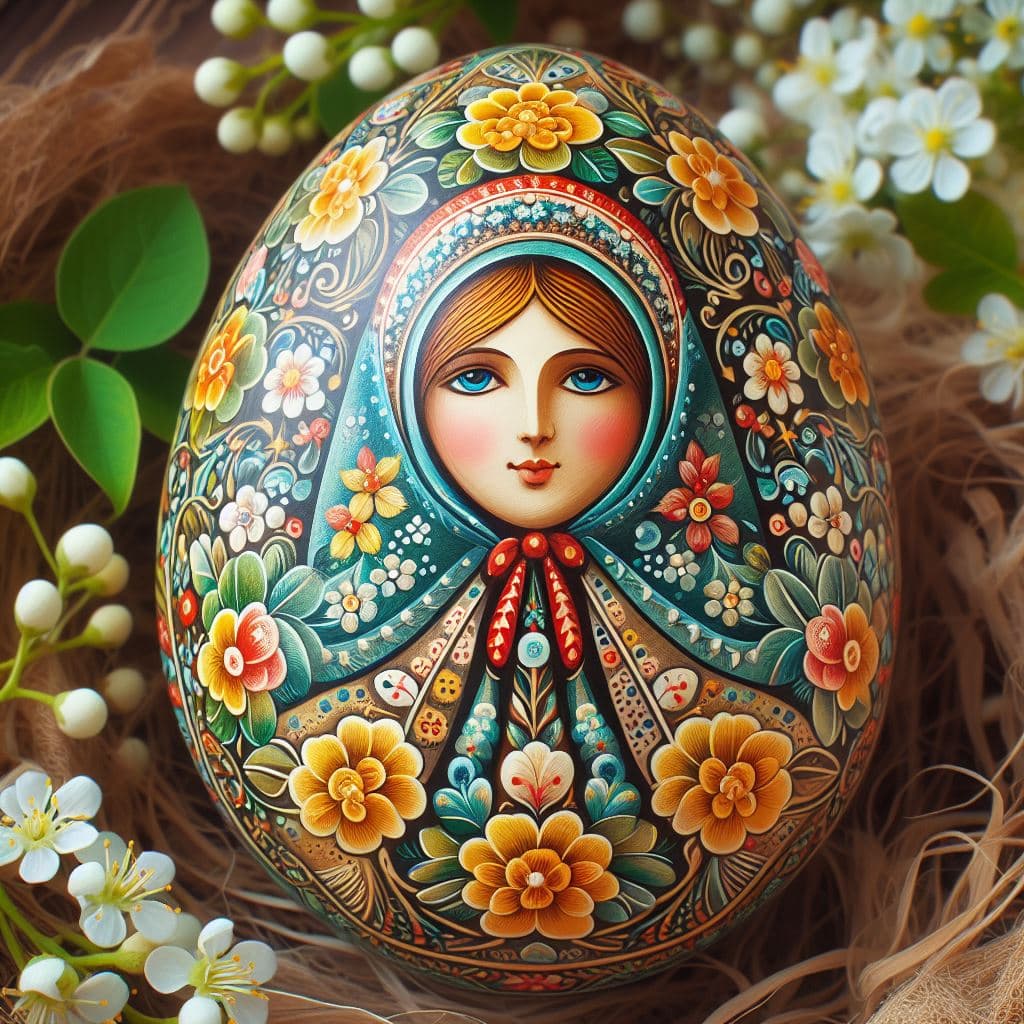 AI generated: Painted easter egg, european folk art
