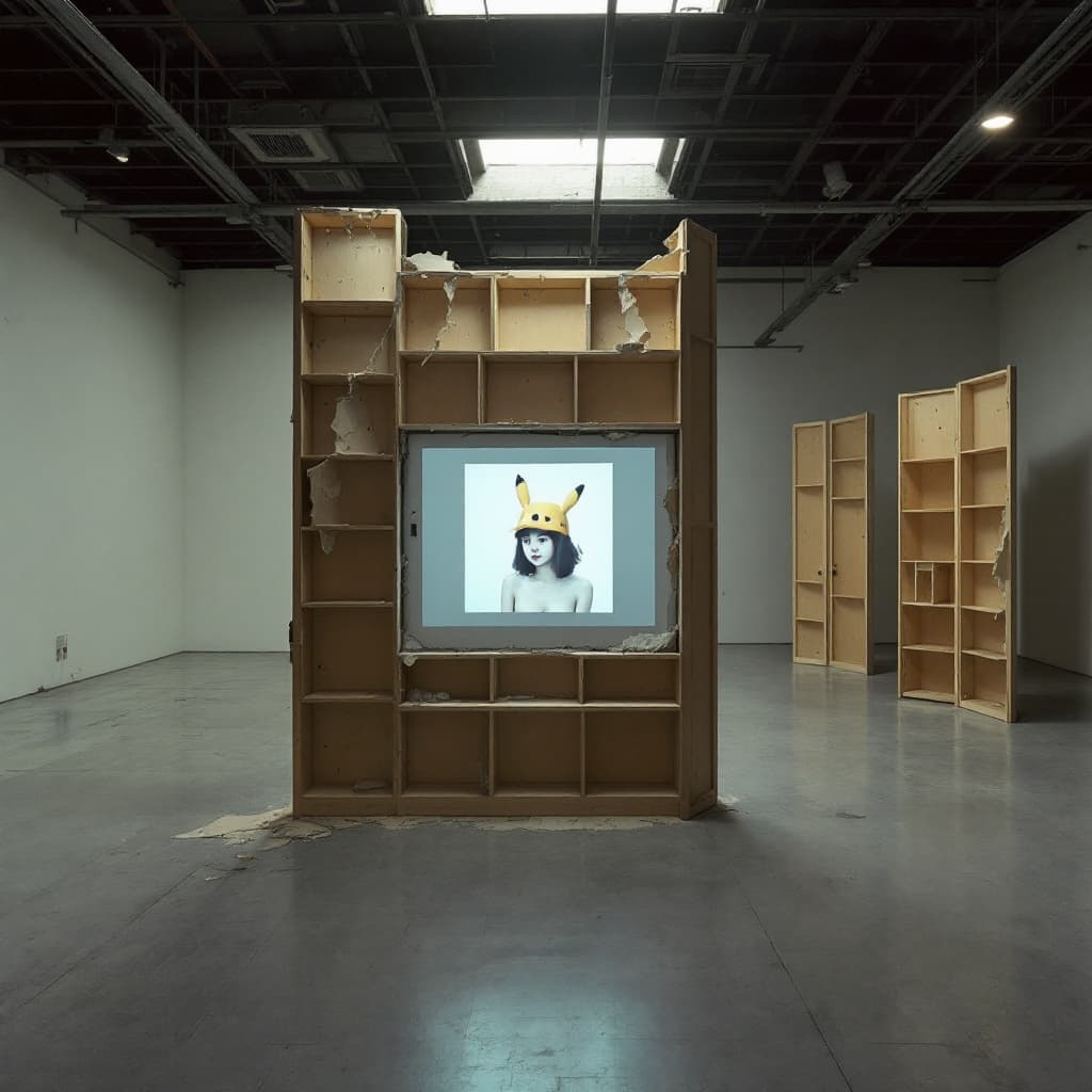 AI generated: generates an image that shows a space in perspective, seen from above. The exhibition is in a giant ...