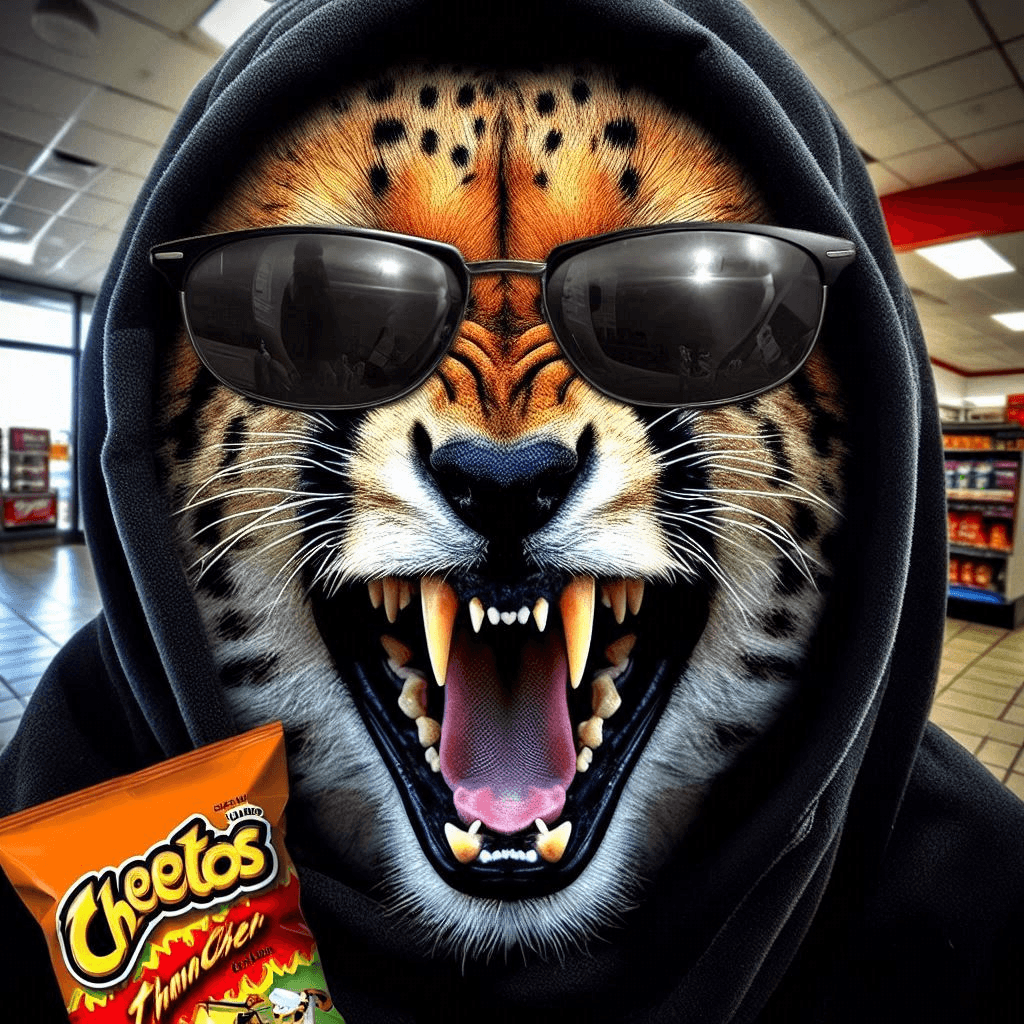 AI generated: Close-up professional cinematic 3D animation of a long-furred cheetah slouched in the back seat of a...