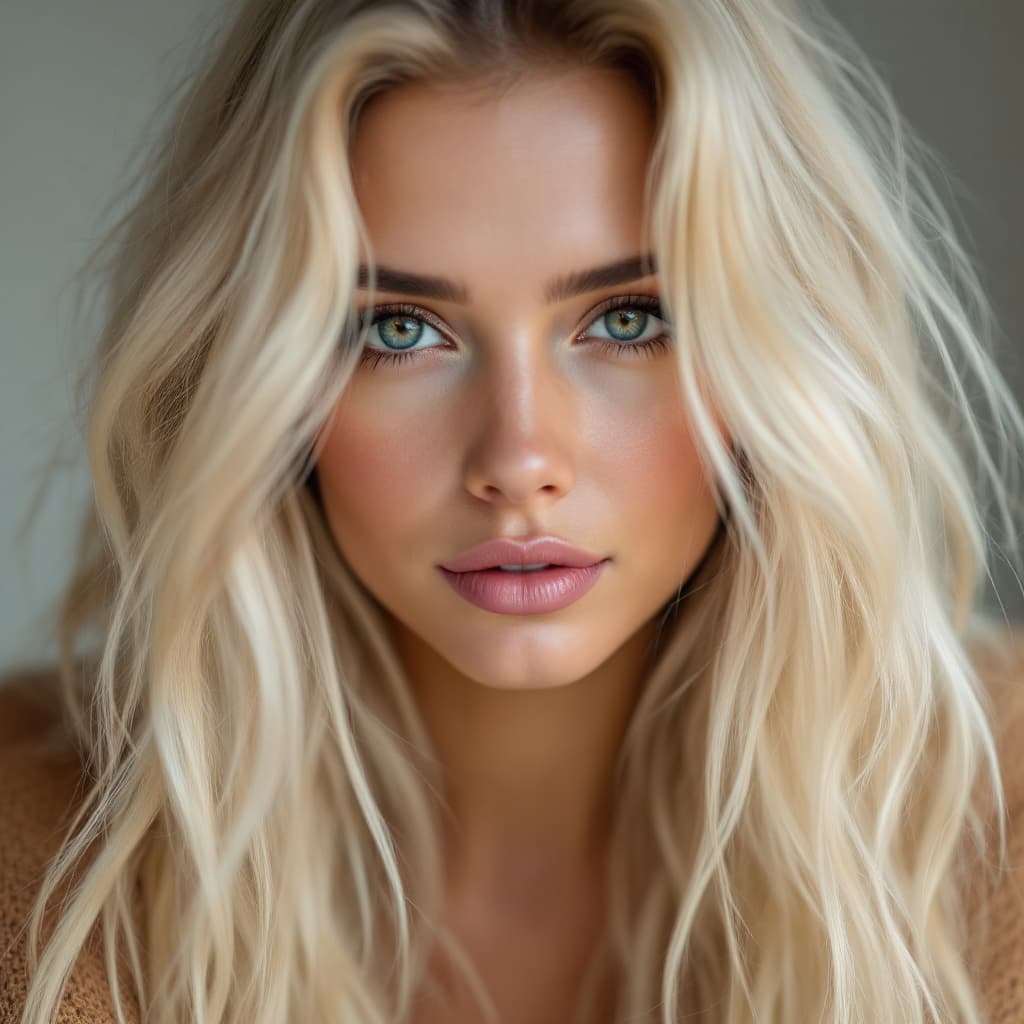 AI generated: woman with blonde hair looks very young in this close up picture.

