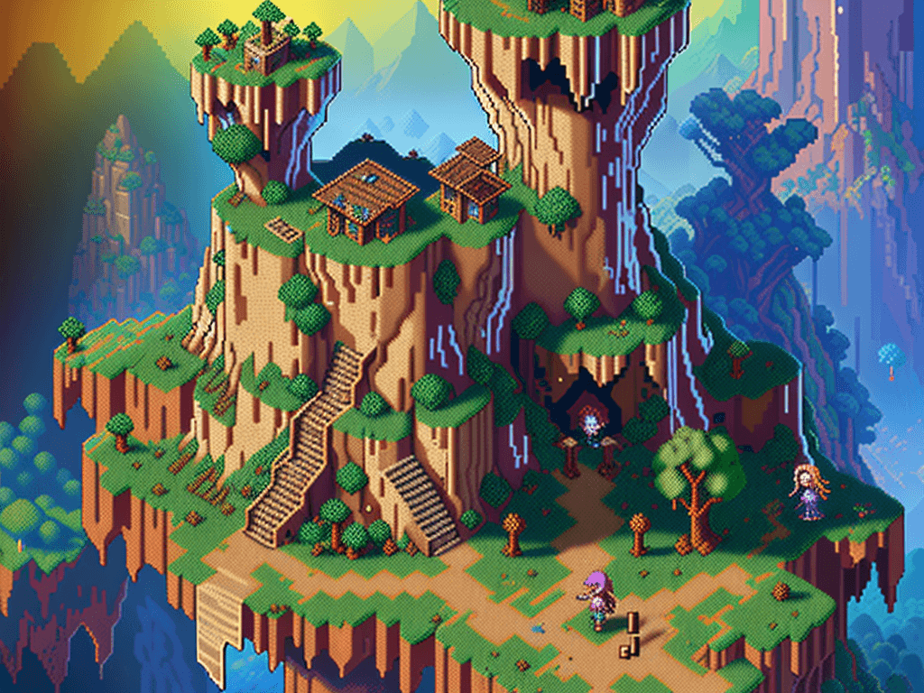 AI generated: 2d pixel art, more like pixel art, bolnd hair girl faceing front, game front page cover, back ground...