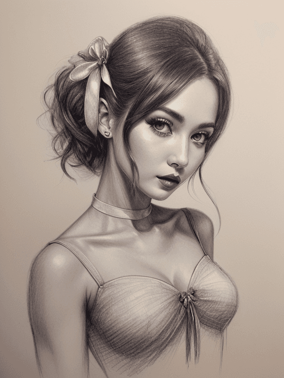 AI generated: best quality,highly detailed,black ribbon,adorable girl, bust,traditional_media,Long skirt, pencil s...