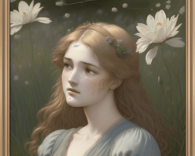 AI generated: woman crying insipired by Lucien Lévy-DhurmerLe Silence and Albert-Émile Artigue Fleurs de Printemps...