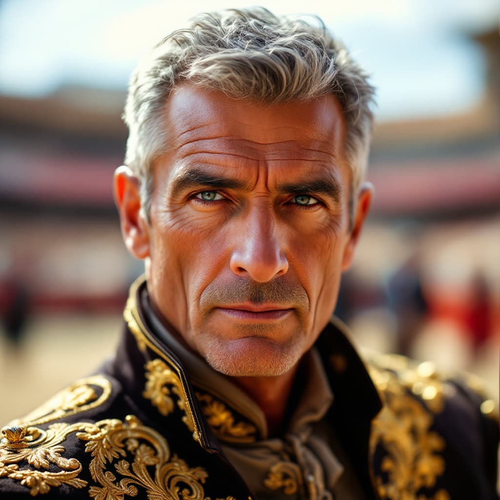AI generated: A 50-year-old man with short gray hair, his face looking directly at the camera in a close-up shot. ...