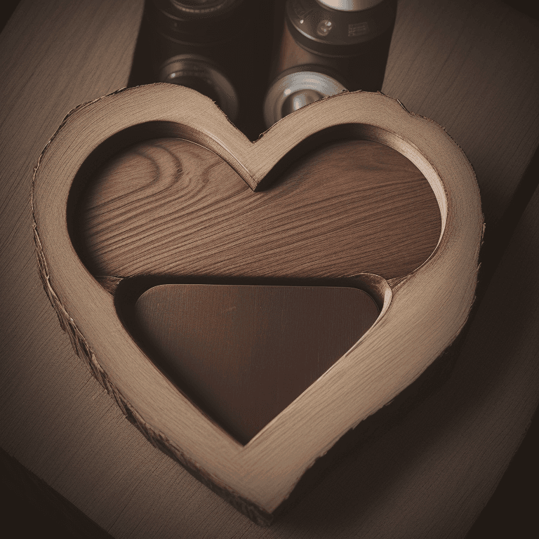 AI generated: wood heart, photographic cinematic