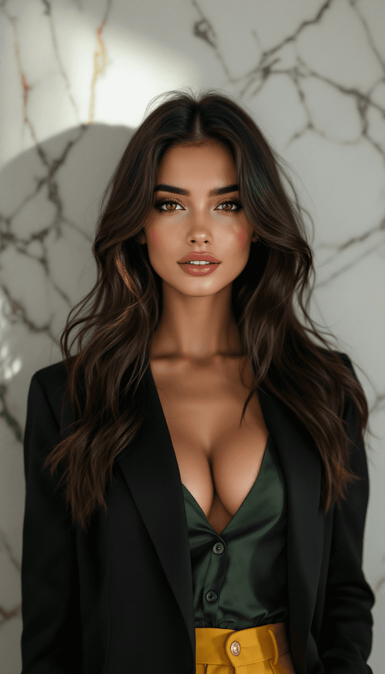 AI generated: A full body photorealistic a beautiful and sexy slender woman in her mid-20s with fair, bronzed skin...