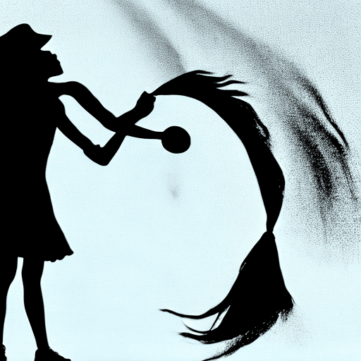AI generated: a girl throwing water into the wind.  style: silhouette