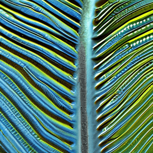AI generated: realistic photo of texture of a one big glowing leaf, very blue background, full leaf is visible, ve...