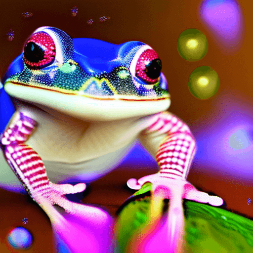 AI generated: macro photo, a beautiful frog, glowing lights, beautiful magical sparkles, vibrant whimsical colors,...