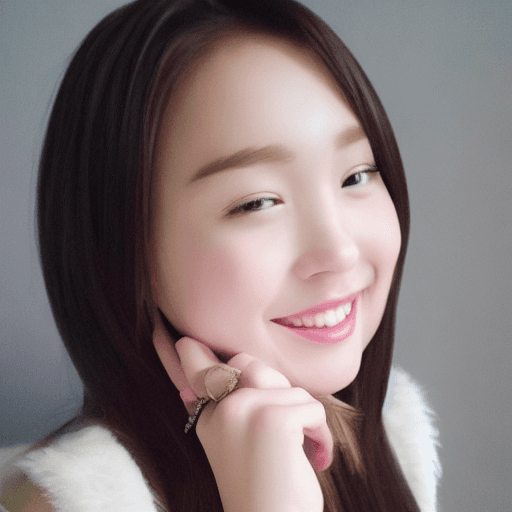 AI generated: The Idol girl sitting on the bed in her room. She so cute smily and take her arms behind her body. p...