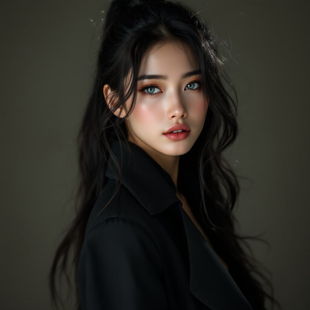 AI generated: 
    A photo of stunning Asian model with long perfect style black hair in a ponytail, professional ...