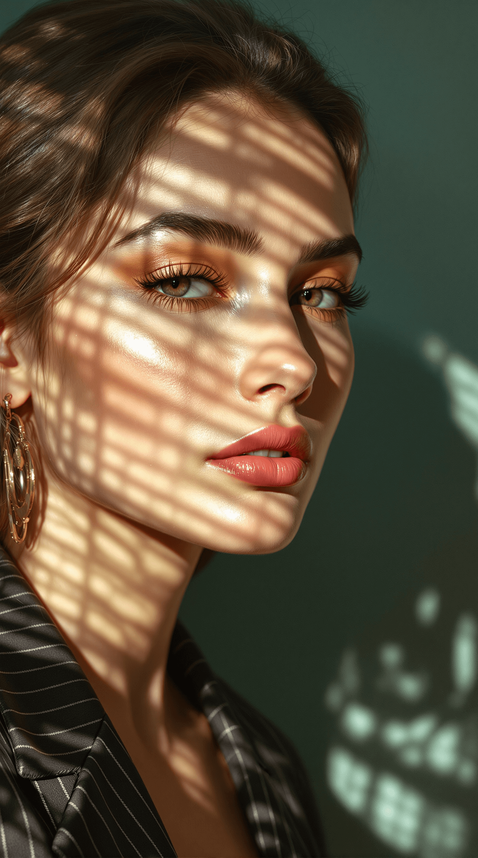 AI generated: A hyperrealistic, close-up portrait of a woman bathed in soft, warm afternoon light streaming throug...