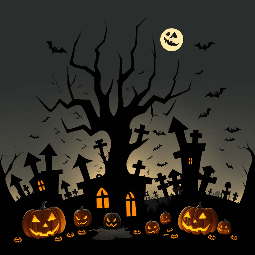 AI generated: halloween horrible graveyard scene in flat design