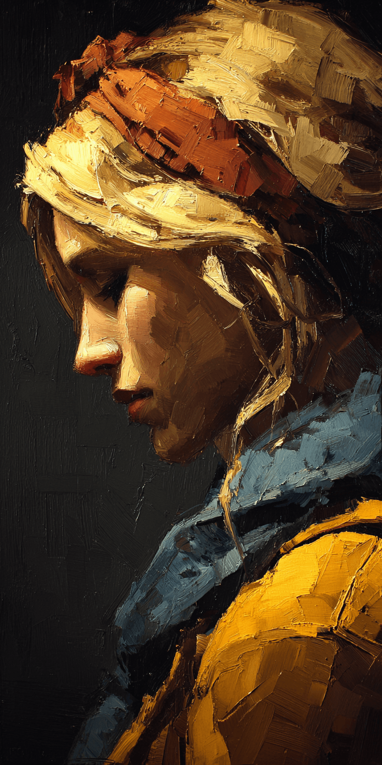 AI generated: a painting of a woman, in the style of brushstroke-intensive portraits, flowing brushwork, multilaye...