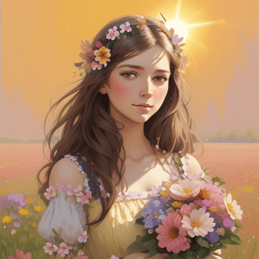AI generated: commercial illustration of a woman dressed in flowers with flowers in her hair, in the style of artg...