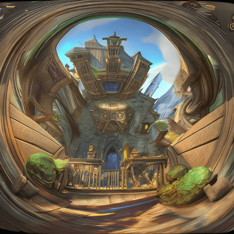 AI generated: pov (fisheye:0. 5),world of warcraft architecture gameplay | found in popular mechanics magazine | d...