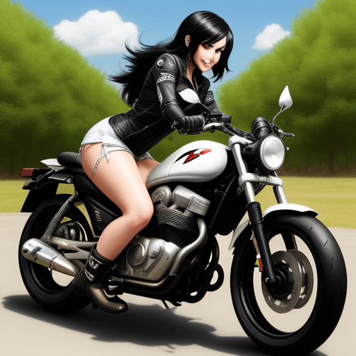 AI generated: High resolution Jessica Nigri black hair driving a motorbike