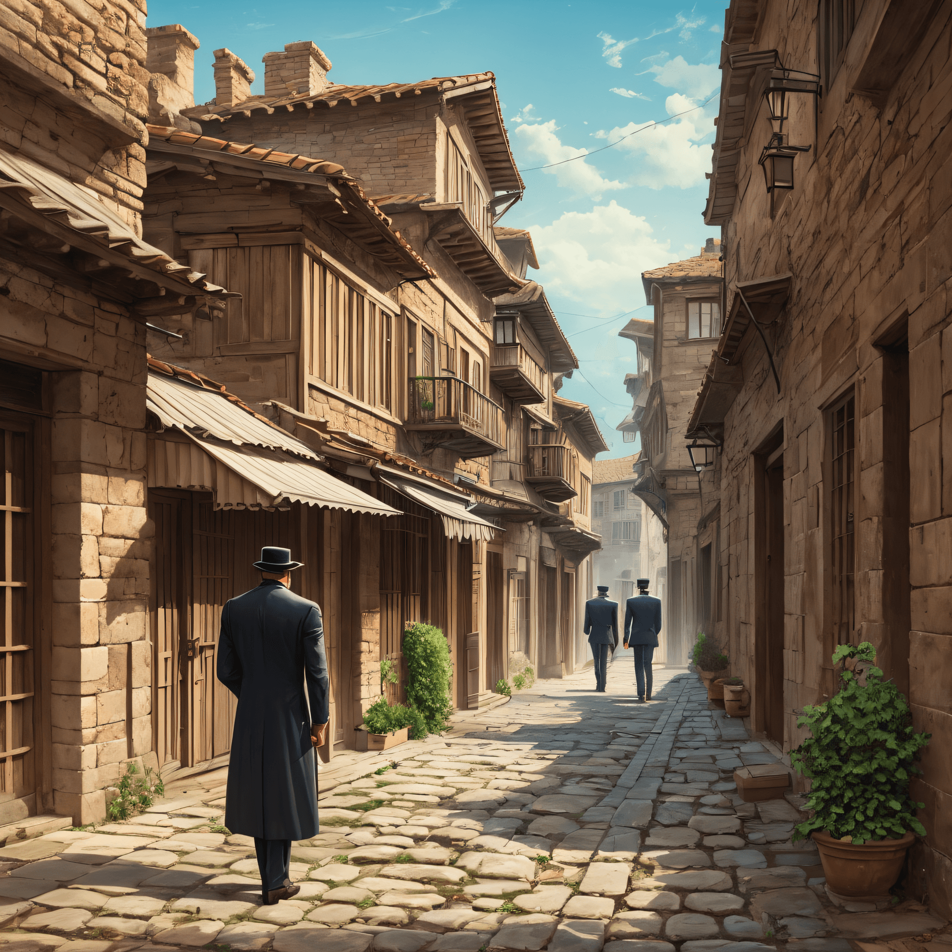 AI generated: Gentlemen, ancient buildings, gangsters, mysteries