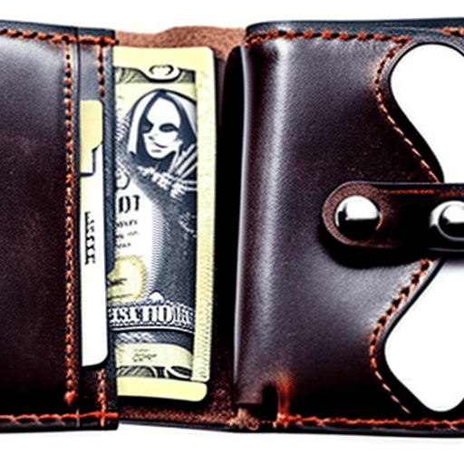 AI generated: The inside of an opened leather wallet with no cash or credit cards inside. Style: goth