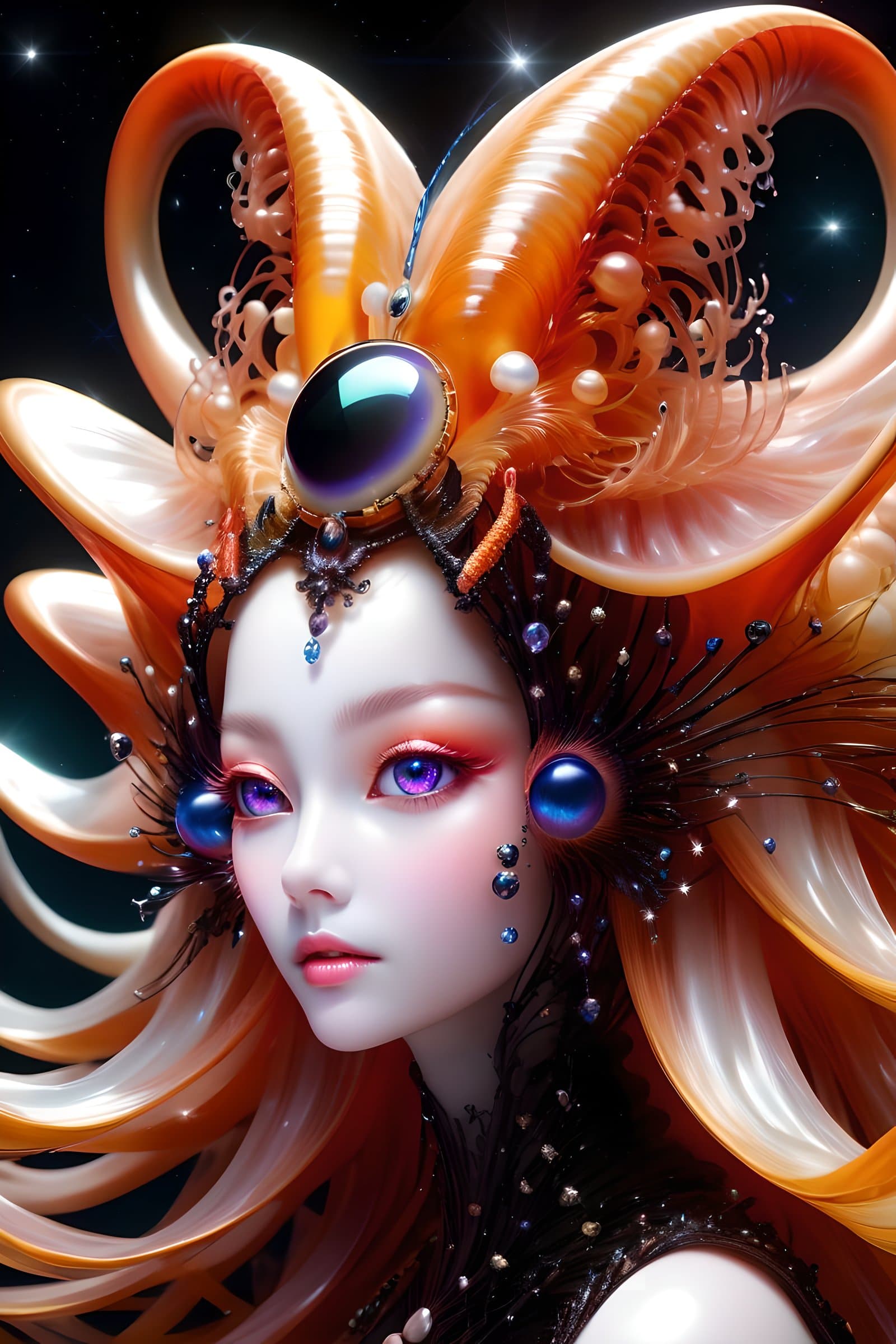 AI generated: alien world, creeping, hypermile, a strange creature from the interweaving of long fluffy threads, g...
