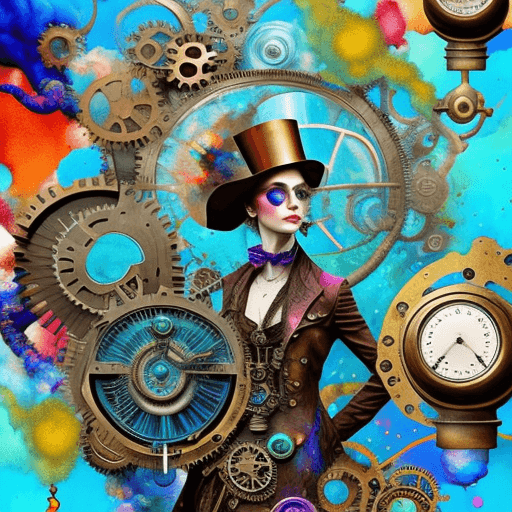 AI generated: digitally creative psychedelic collage, steampunk, alchemist, chemistry, colorful explosions, serge ...