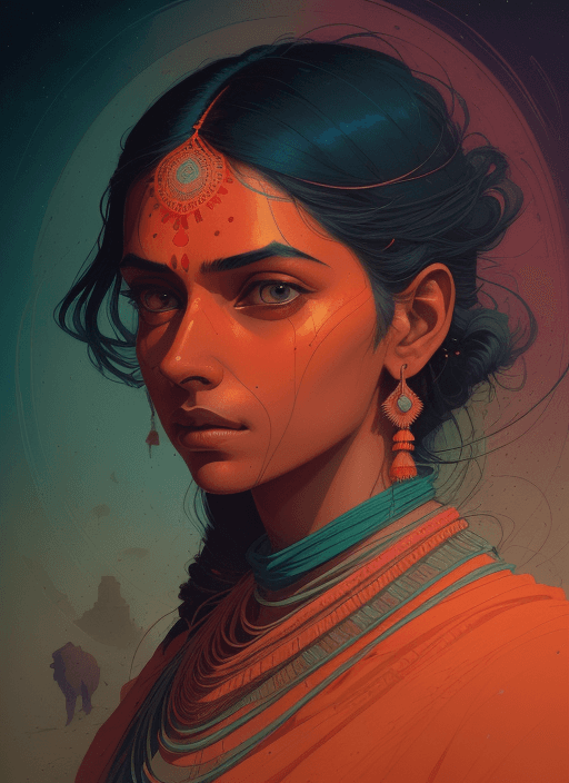 AI generated: portrait of a pale handsome rugged modern indian beautiful indian girl , epic scene, by victo ngai, ...