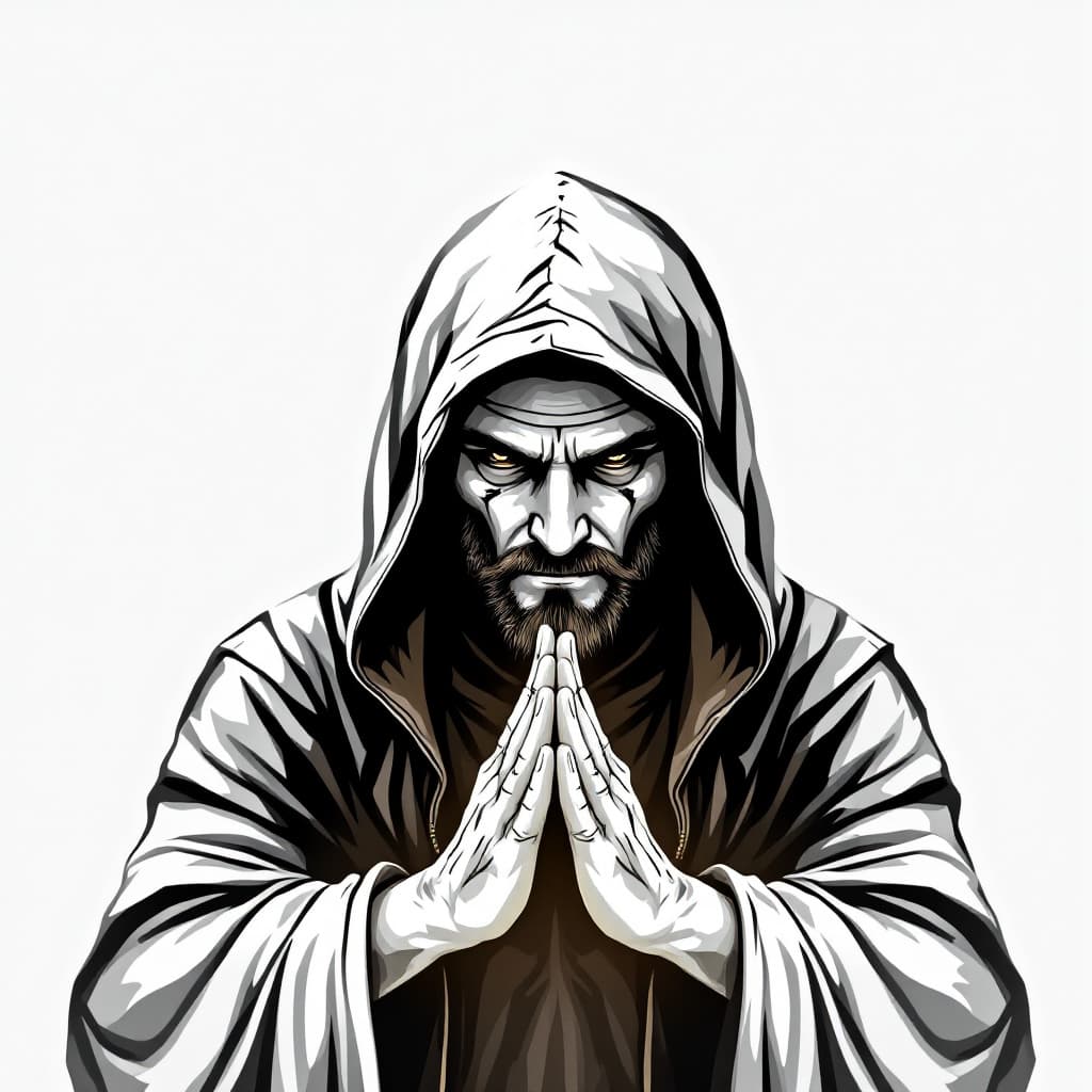 AI generated: logo for psychic magician in realistic style. hooded man.benevolent. logo for signage