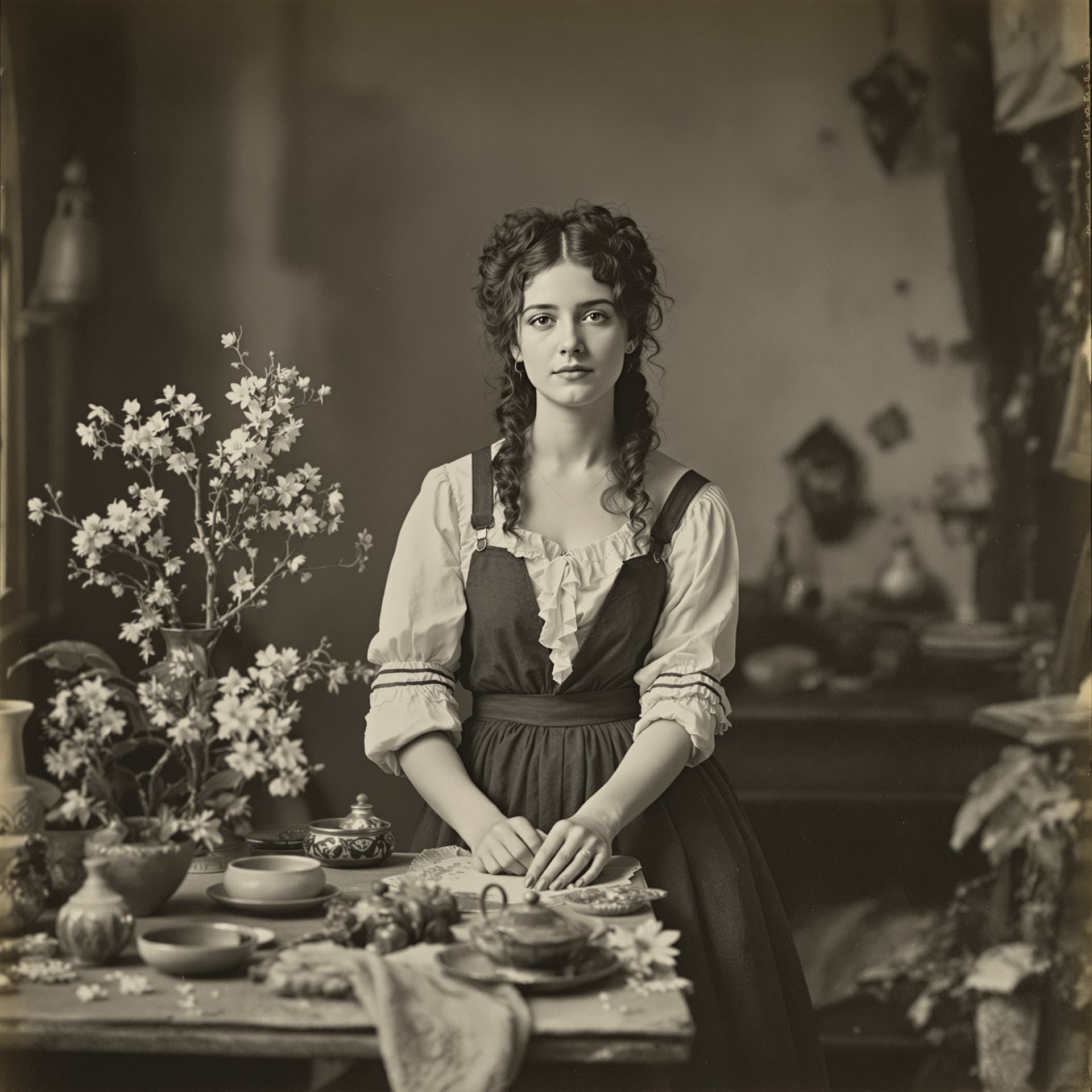 AI generated: A professional photograph captures the most beautiful girl in the world. eine frau im dachatelier, s...