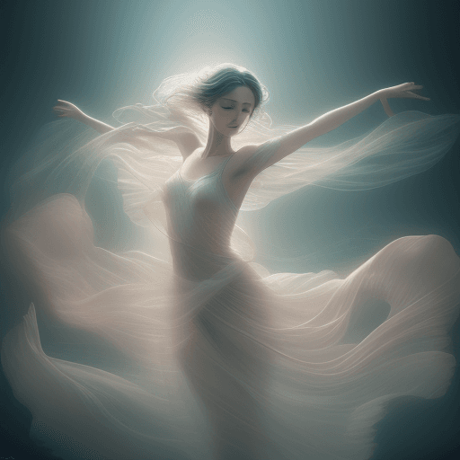 AI generated: In a surreal dance of delicate movement, the ethereal beauty is captured in this portrait of a midai...