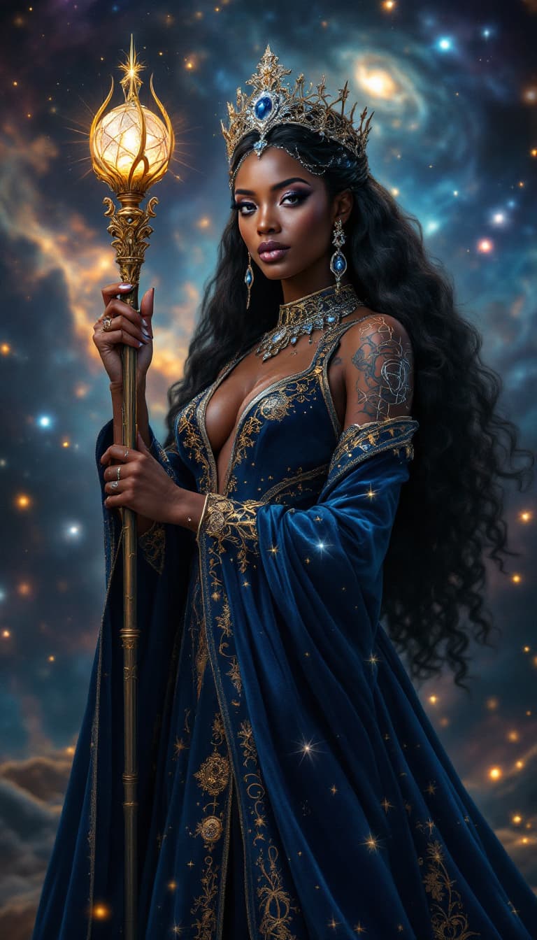 AI generated: An ultra-realistic, full-body portrait of a celestial empress, radiating regal power and divine beau...