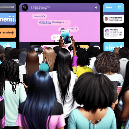 AI generated: A dynamic scene depicting the concept of social bandwagon from friends and social media. The image s...