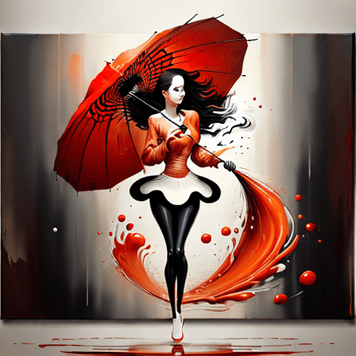 AI generated: a painting of a woman holding a red umbrella, in the style of fluid dynamic brushwork, textured canv...