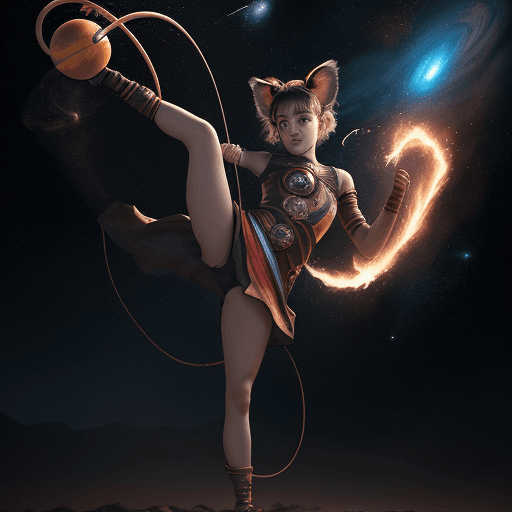 AI generated: cinematic portrait of a young beautiful pretty and cute female with a monkey tail, kitty ears and ca...