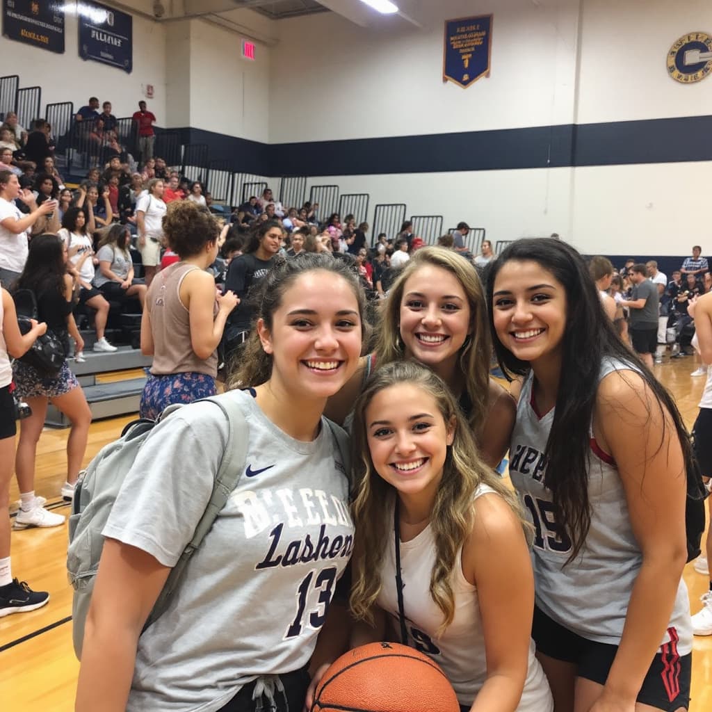 AI generated: Foto de una alumna española que está disfrutando de su año académico en EEUU en el grado 10 con sus ...