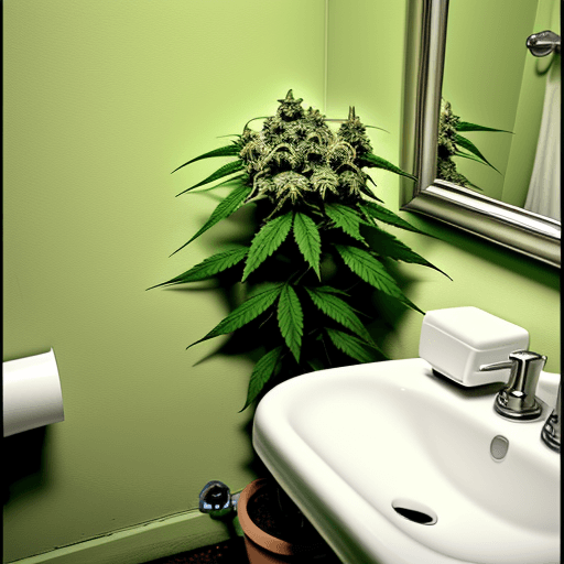 AI generated: a colorfoul flower of marijuana in a little bathroom with a lot of plants of marijuana