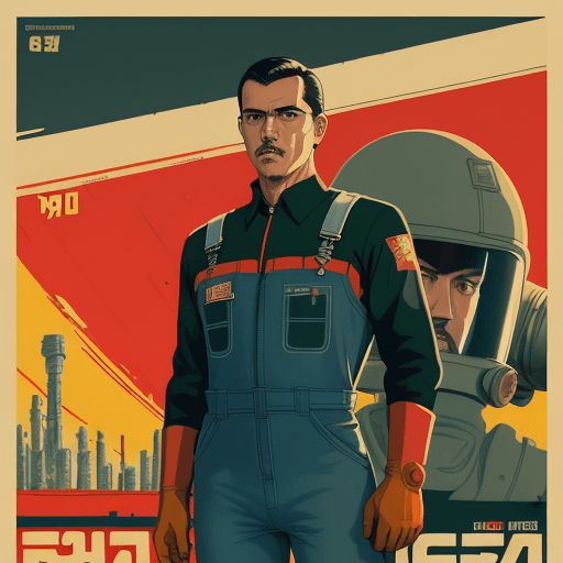 AI generated: Pedro sanchez in a sci-fi suit (tight overalls), best quality, style soviet poster, ussr poster, ham...