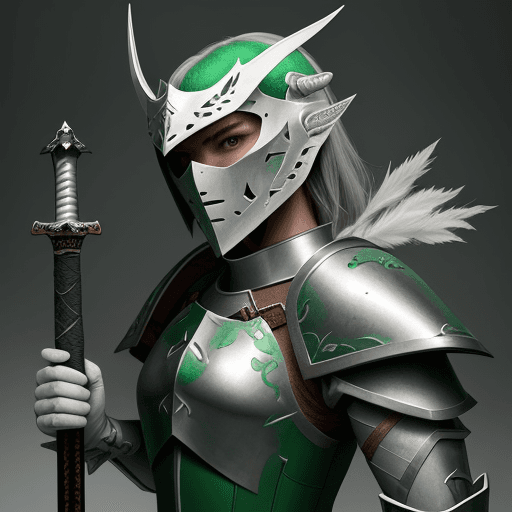 AI generated: a character in white armor is holding a sword, in the style of dark green and gray, realistic portra...