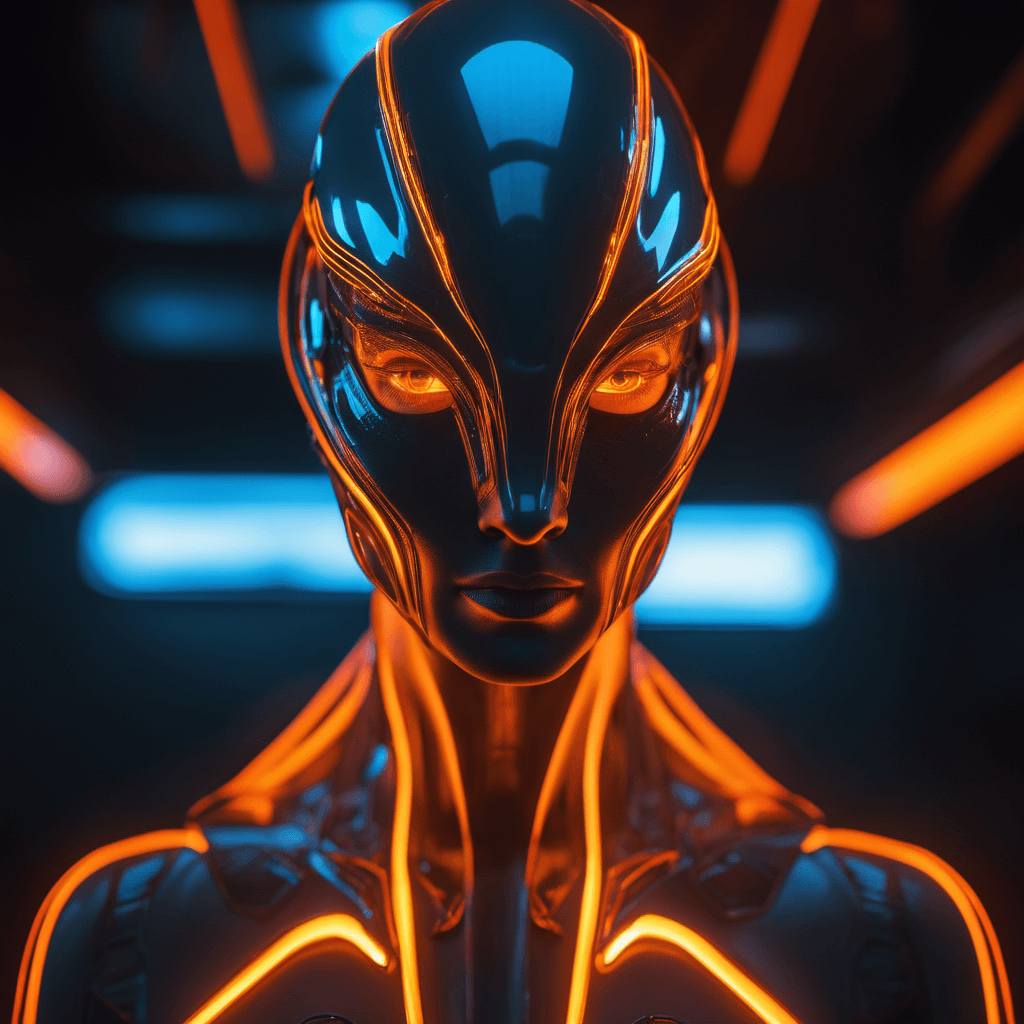 AI generated: Masterpiece, Best Quality, honor portrait, neon orange light on white skin of siliocon alien 3d mode...