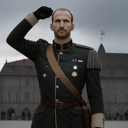 AI generated: museklöser großer mann, keine haare, langer schwarzer bart, soldat der zukunft, 8k