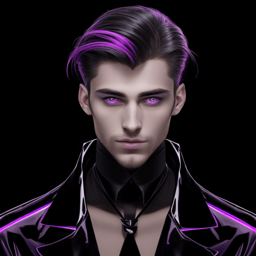 AI generated: high fashion studio portrait of a handsome 28-year-old man. His face is split into two sections down...