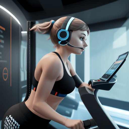 AI generated: An icon design, 3D, transportation icon, A girl wearing a headset on a Treadmill
