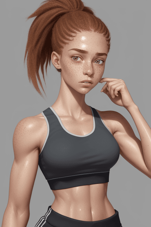 AI generated: (tahl1ahall:0.95) , sports bra, (((sweat pants)) , (high detailed skin:1. 2) , (best quality:1. 4) ,...