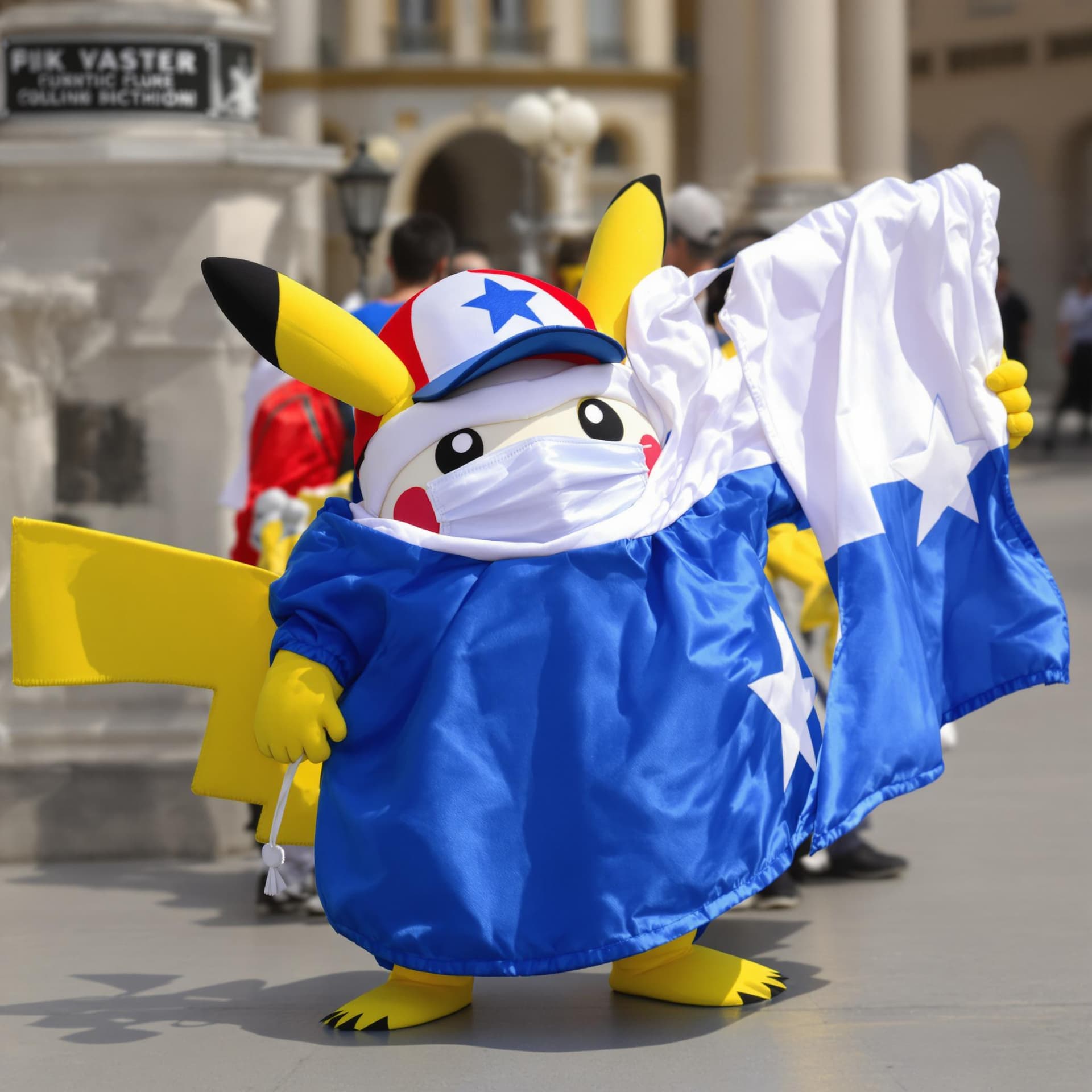 AI generated: Pikachu waving the Vasque 
Flag