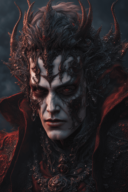 AI generated: creepy Vampire, uhd photorealisitc authentic psychotic angry madman wearing Vampire outfit and intri...