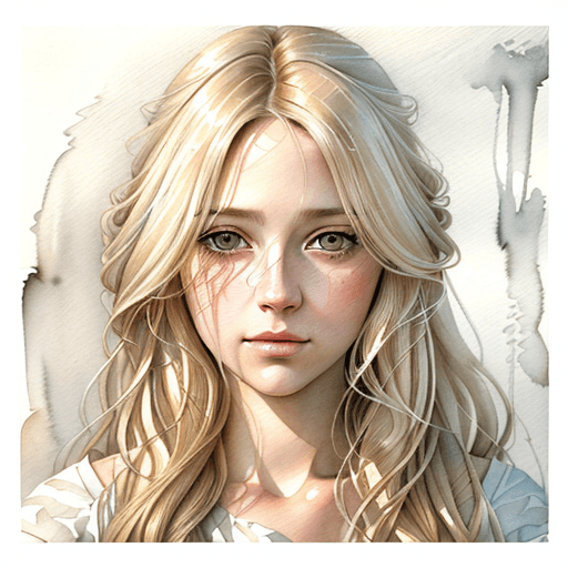 AI generated: light natural tones , pencil drawing , watercolor drawing, portrait of a woman with long blonde hair...