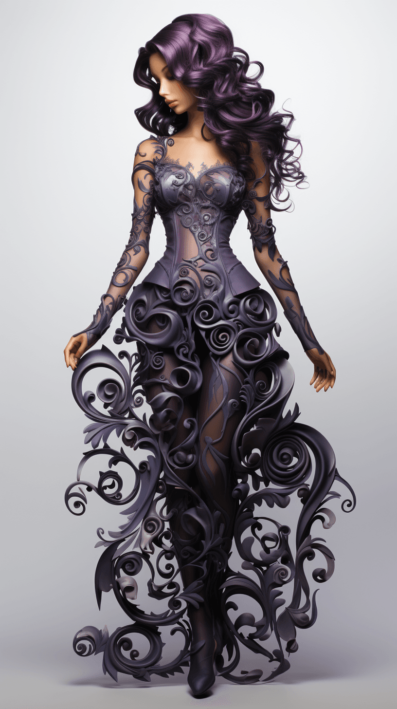 AI generated: A charming dancer with intricate purple patterns on her face, in the style of wispy cloud sculpting,...